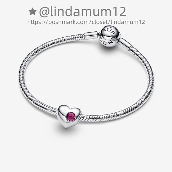 Pandora Engravable True Red Stone Heart Charm - Picture 3 of 6